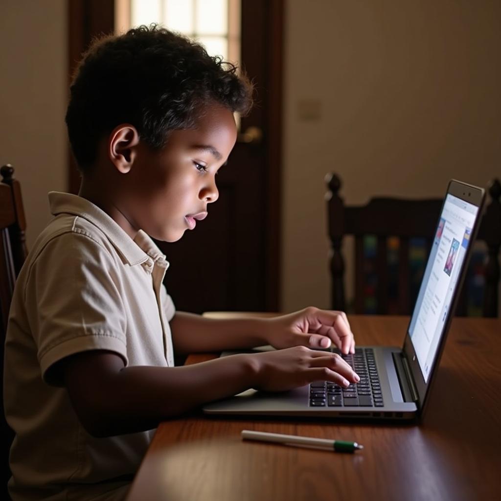 African boy using a laptop