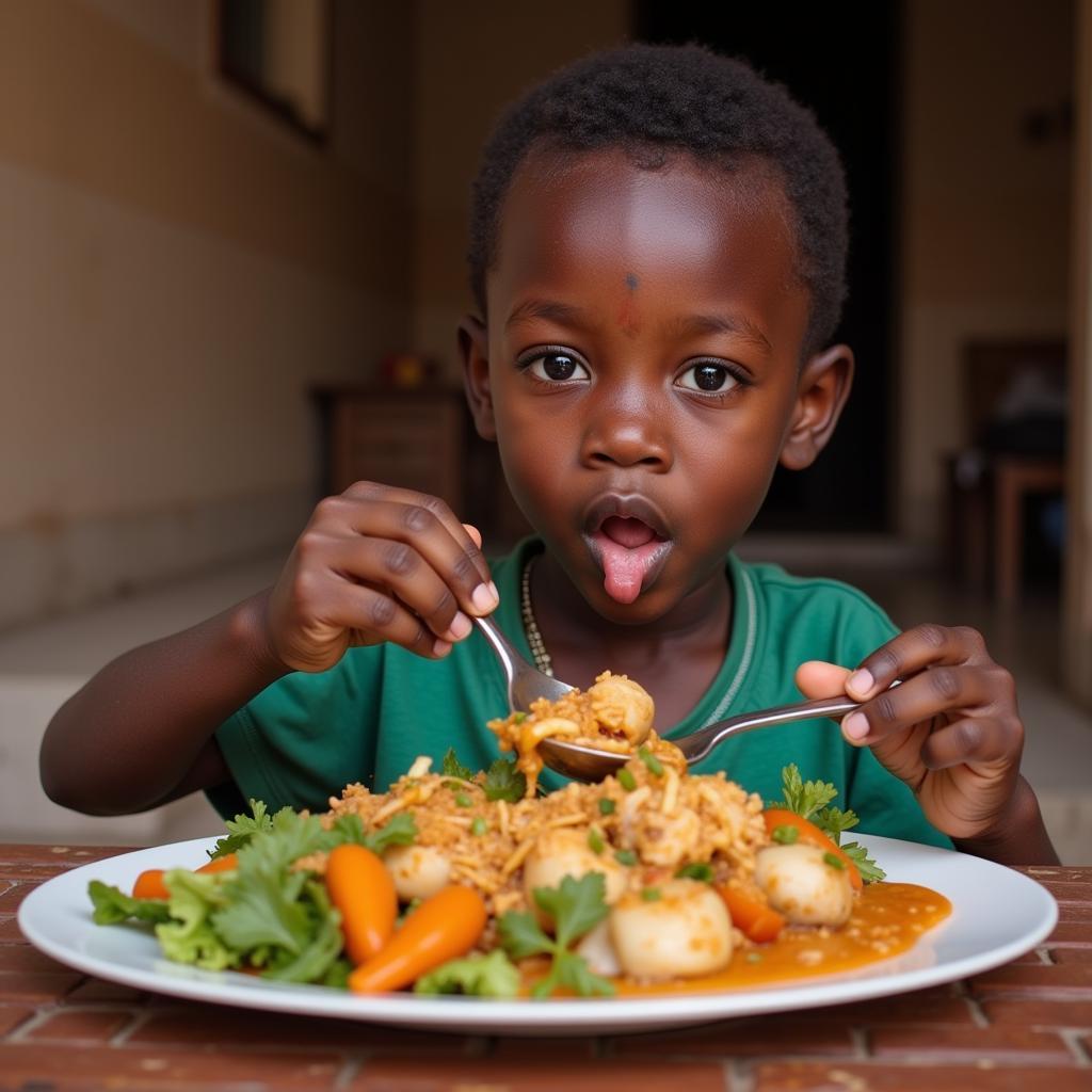 African Boy Eating Traditional Food