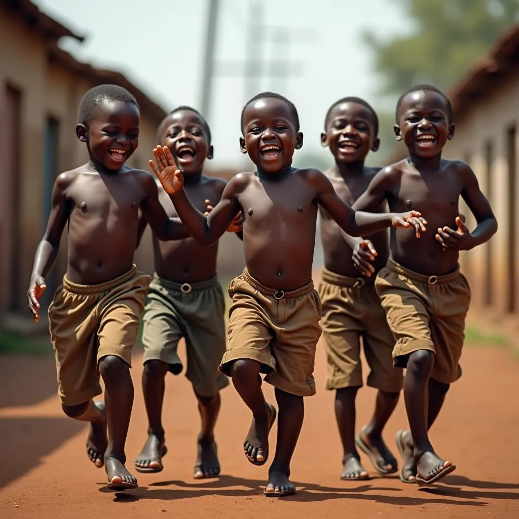 African boy dancing with joy in the street