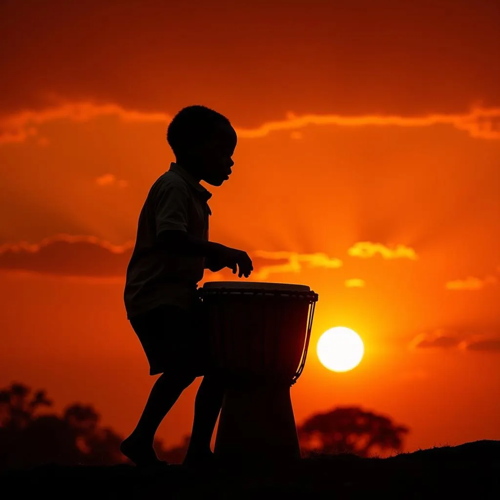 African Boy Celebrating with Music