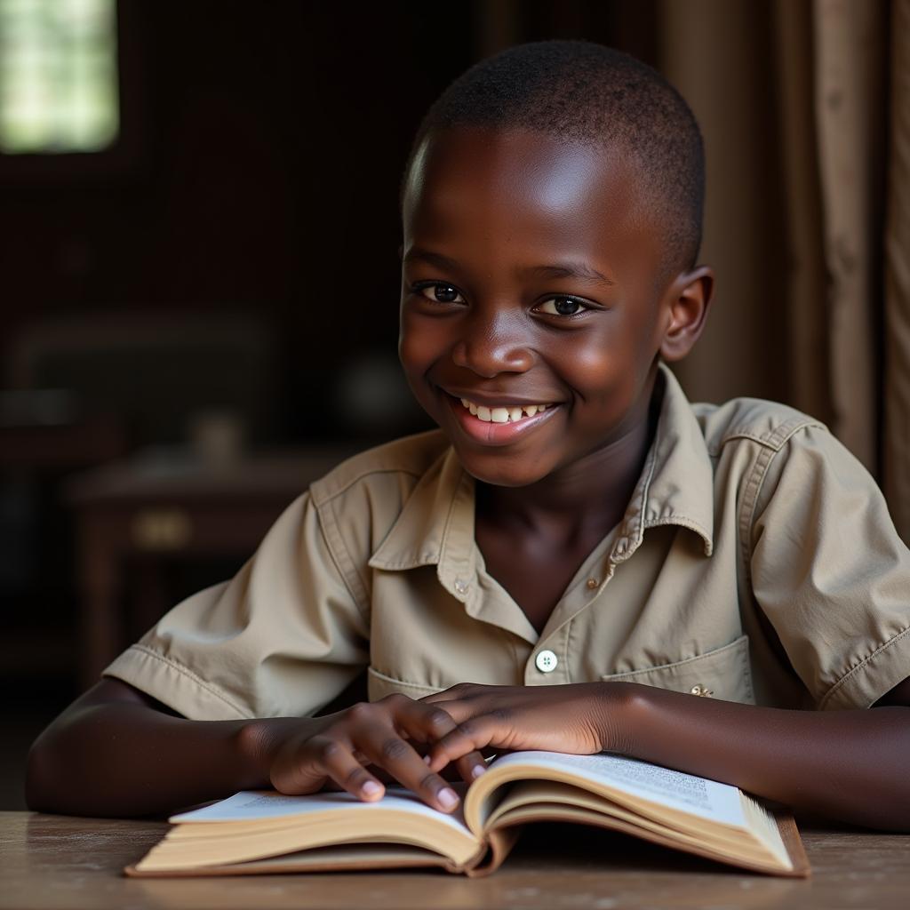 African Boy Reading Book