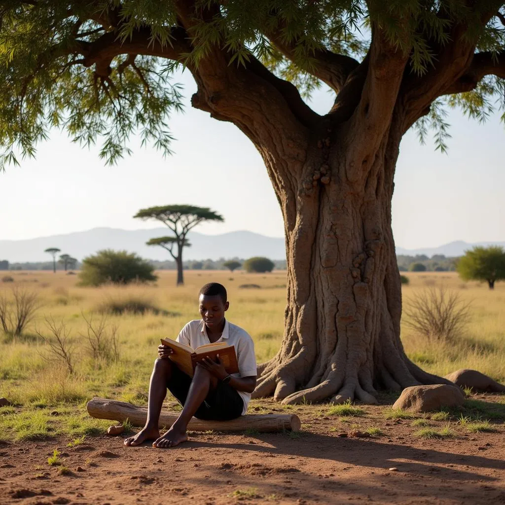 African Boy Immersed in Knowledge