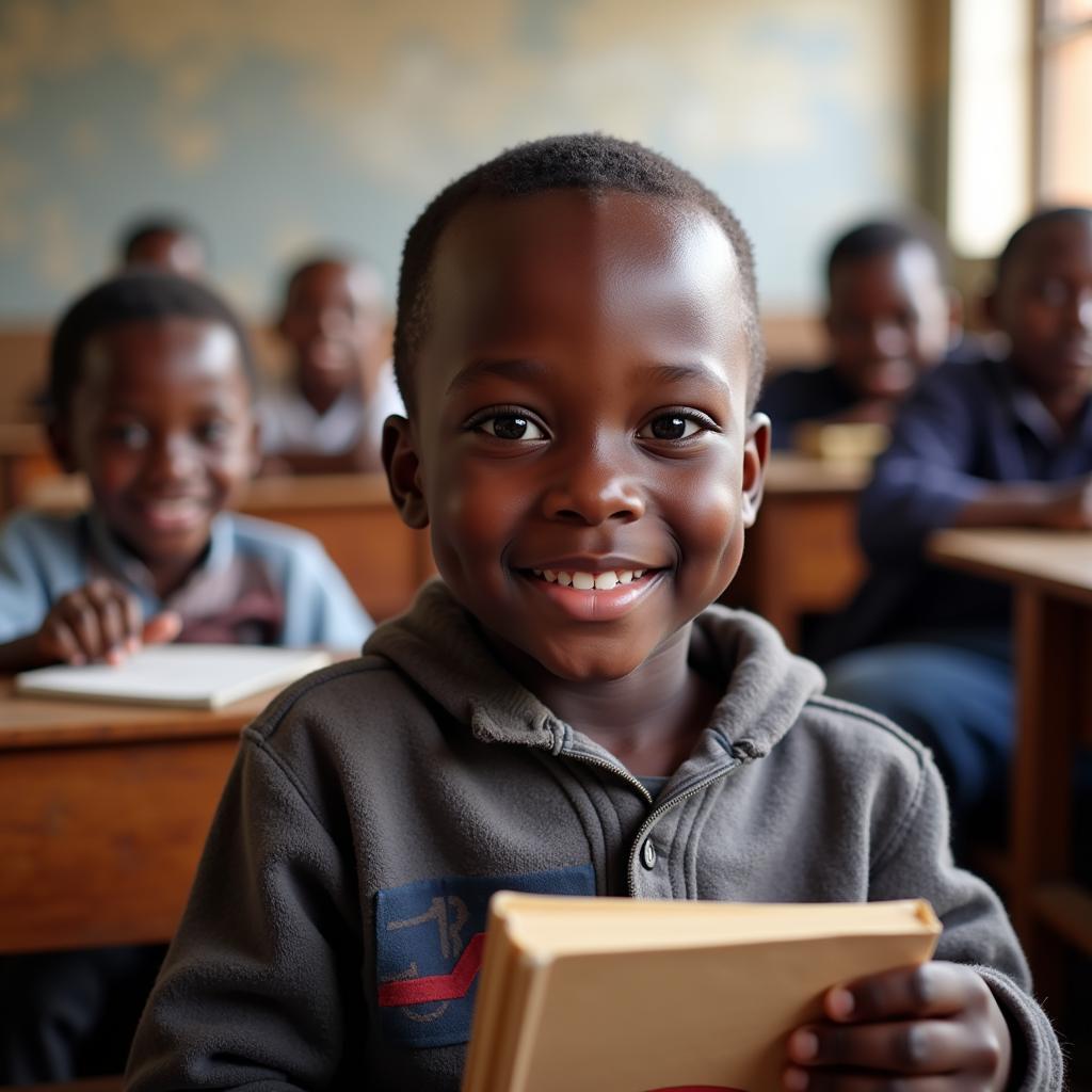 African Boy Smiling in a Classroom Setting