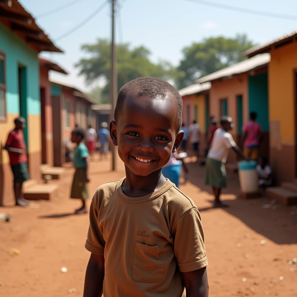 Smiling African Boy in a Vibrant Village Setting