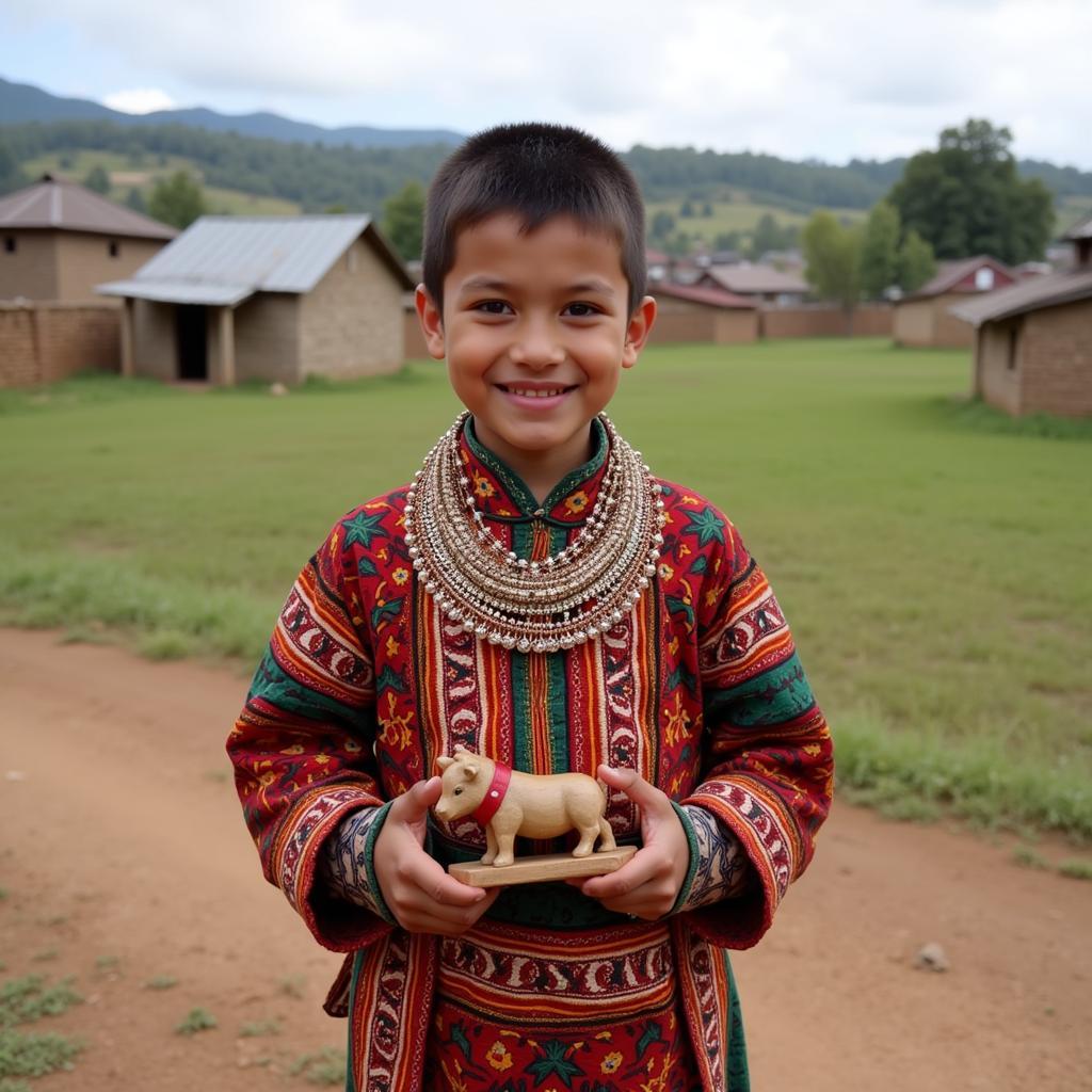 African Boy Standing in Traditional Clothing