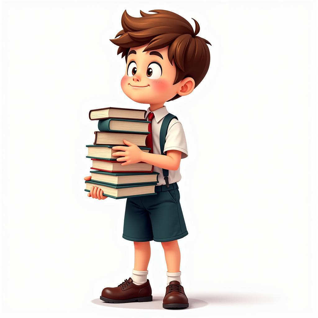 African Boy Standing with School Books