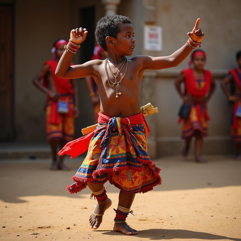 Young African boy performing a traditional dance