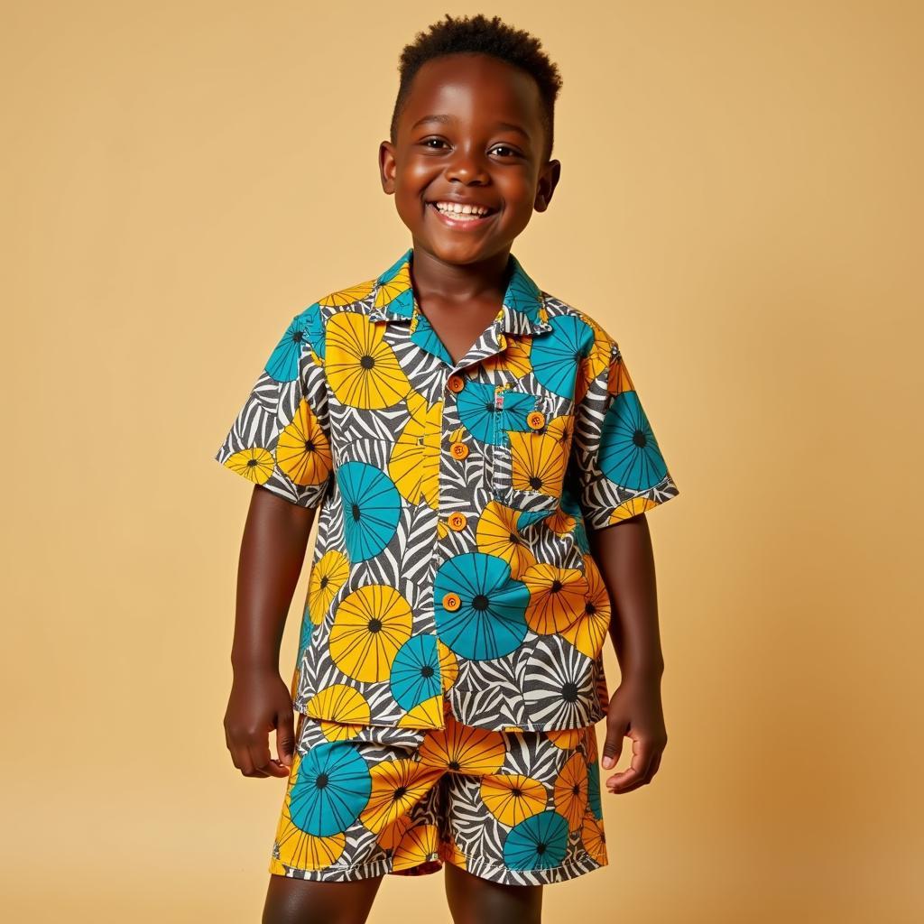 African Boy Wearing Printed Shorts and Shirt