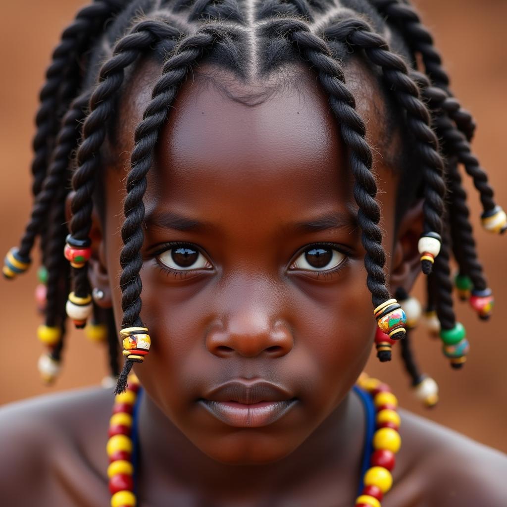 African Boy with Intricate Cornrows and Beads