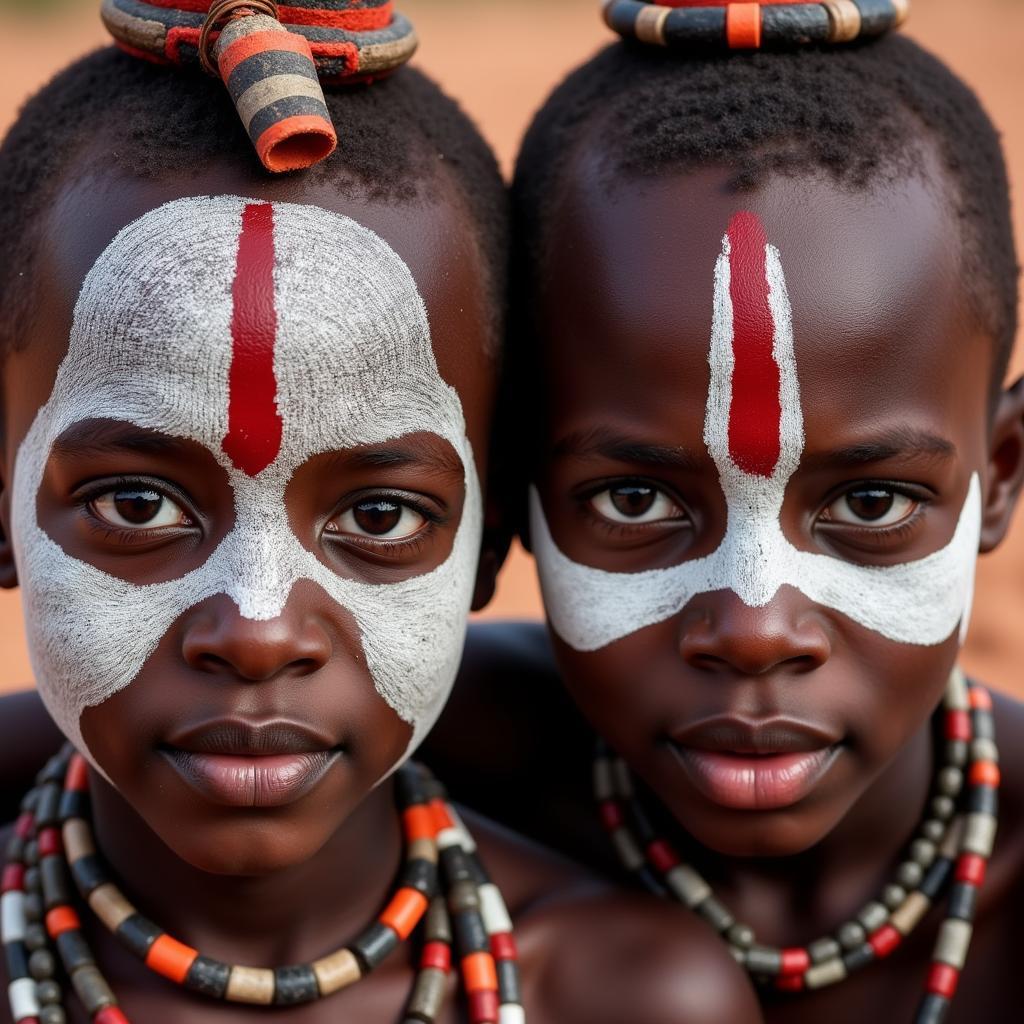 African boys with traditional face paint