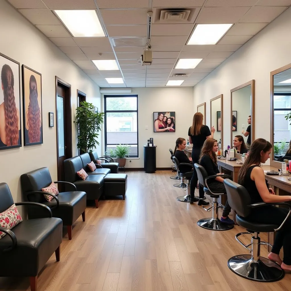 Vibrant African braiding salon interior in Columbus