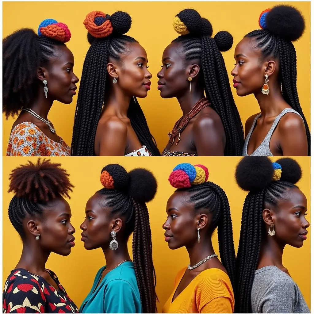 African women showcasing various braiding styles