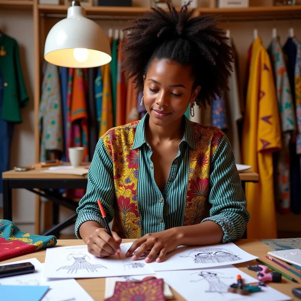 African Fashion Designer Creating a Collection