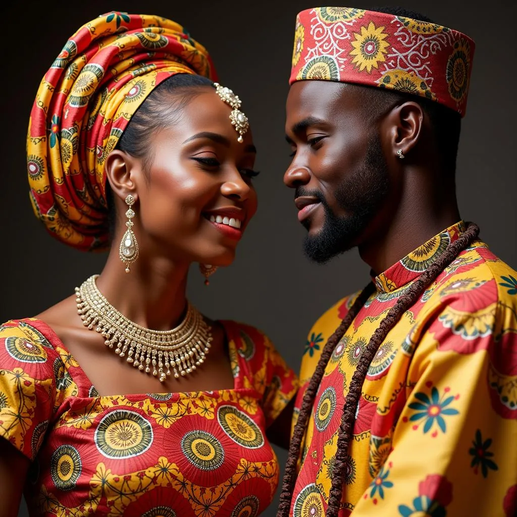 African bride and groom in traditional attire