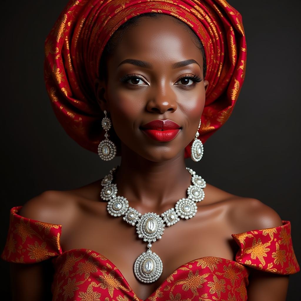 African bride adorned with traditional diamond jewelry