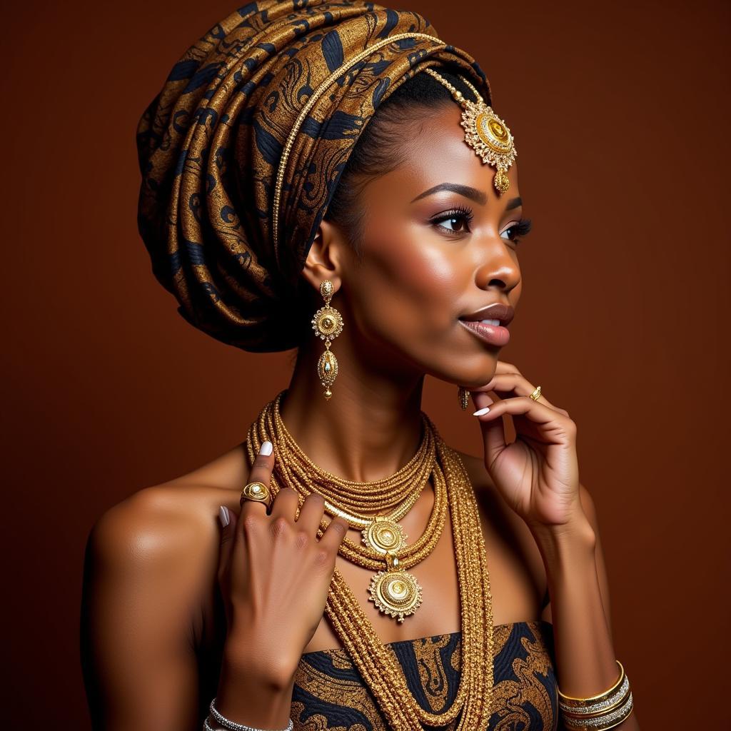 African bride adorned in gold jewelry