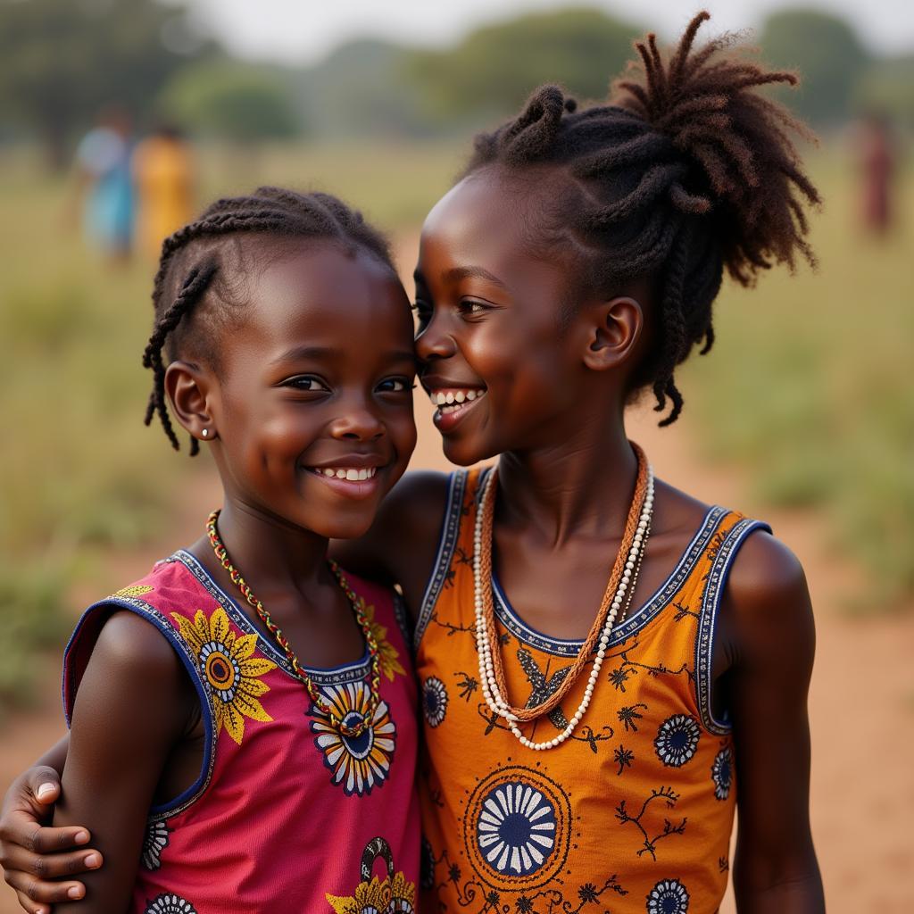 Smiling African brother and sister