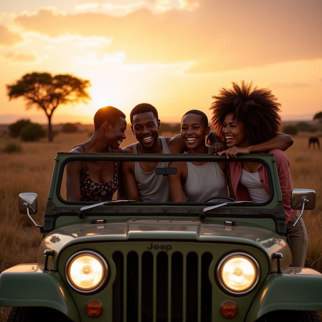 Group of adventurers on an African budget safari