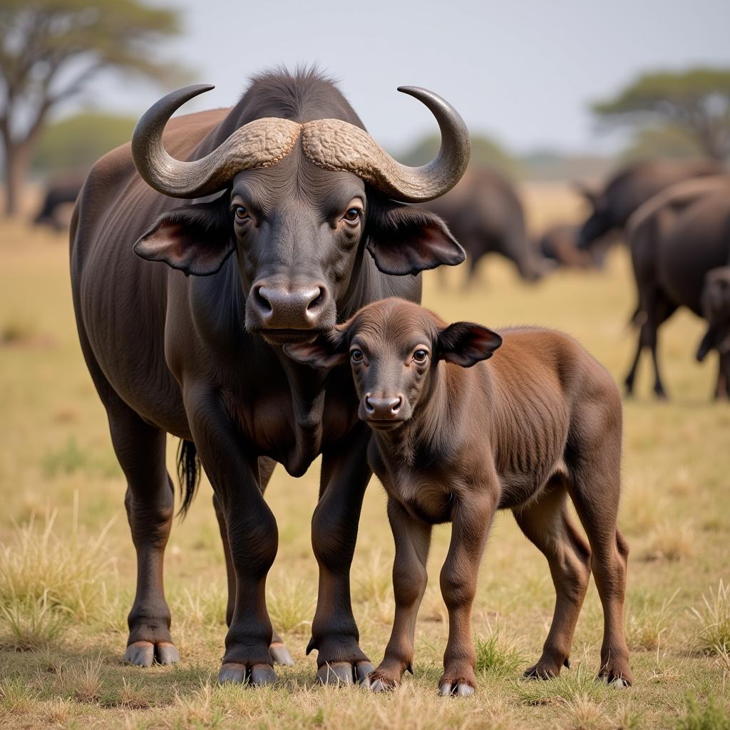 African Buffalo Calf with its Mother