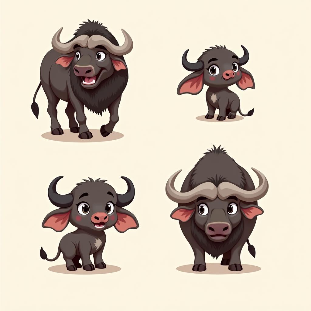 Stylized African Buffalo Cartoon Characters