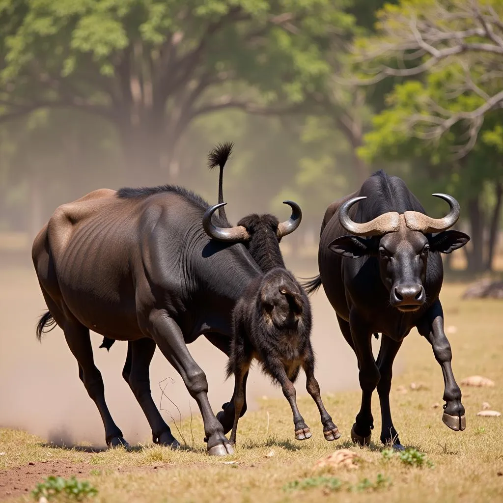 African Buffalo Charging a Predator