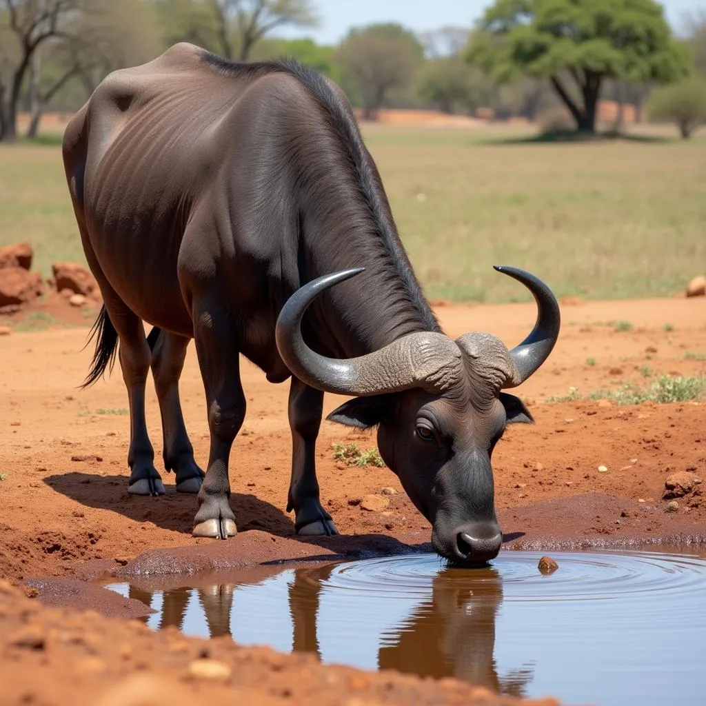 African Buffalo Grazing Near Waterhole