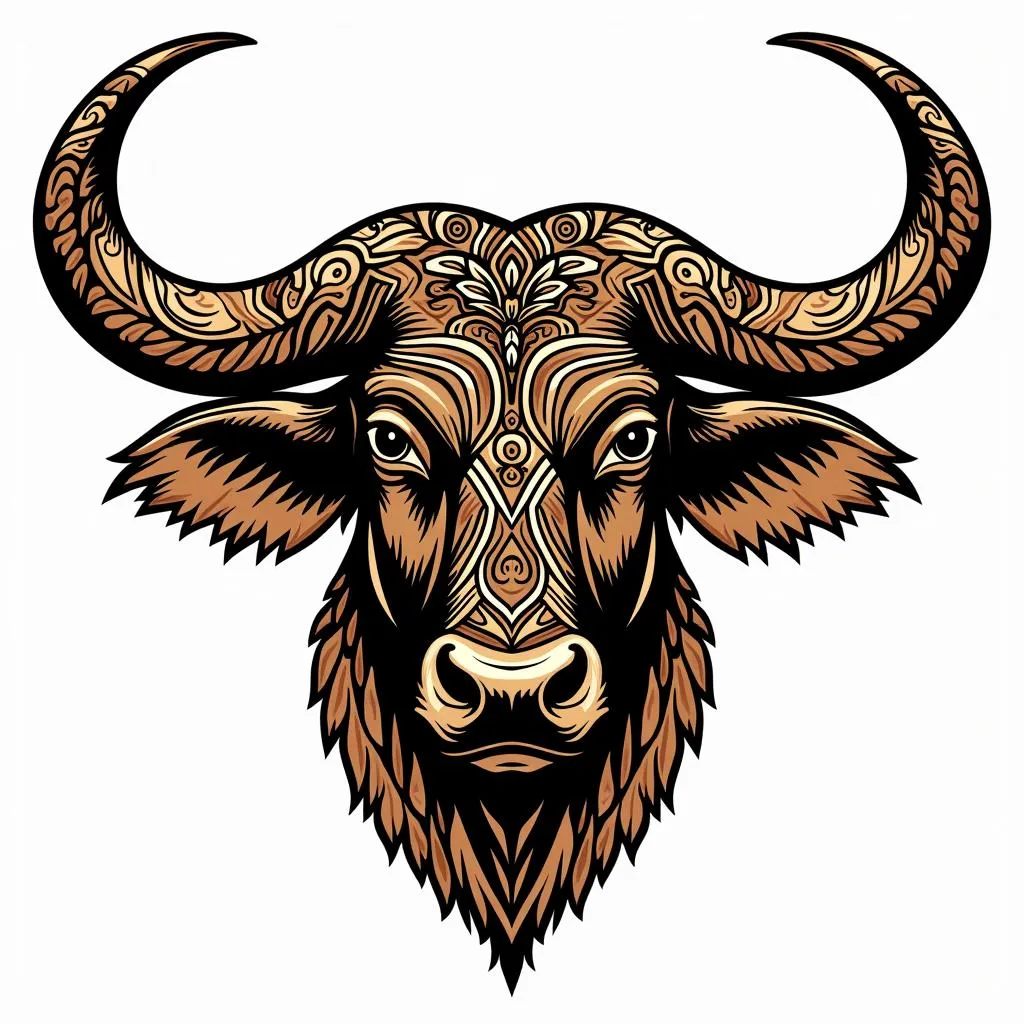 African buffalo head in tribal style