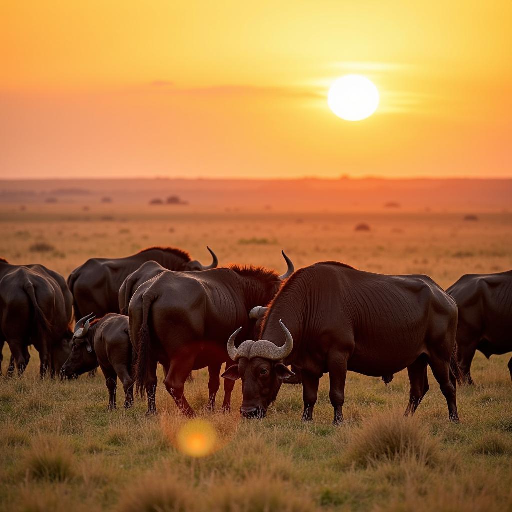 Herd of African Buffalo on the Savanna