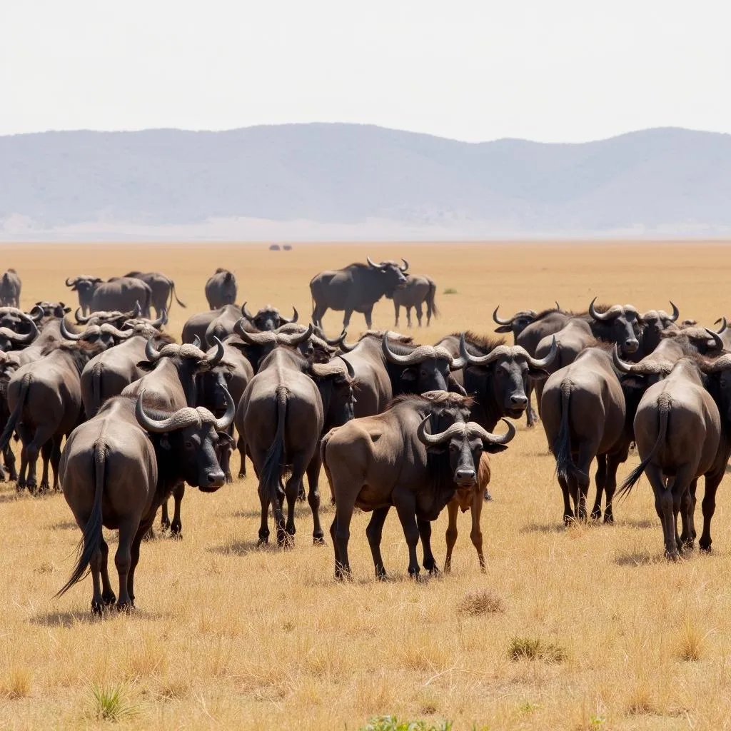 African Buffalo Herd on Savanna