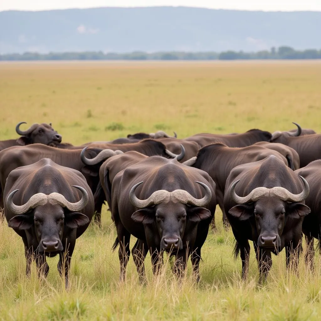 African Buffalo Herd in the Savanna