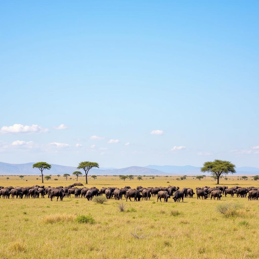 African Buffalo Herd in Savanna