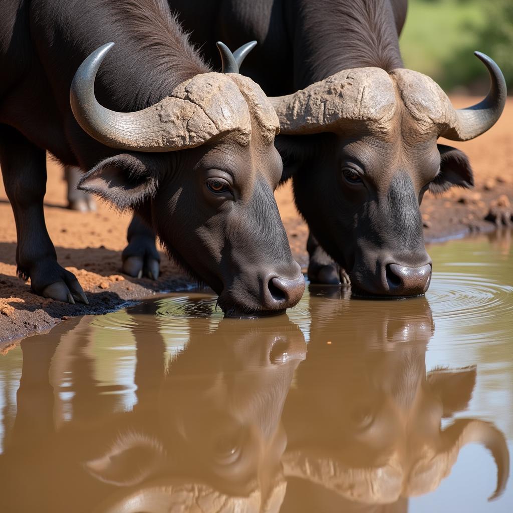 African buffalo at waterhole