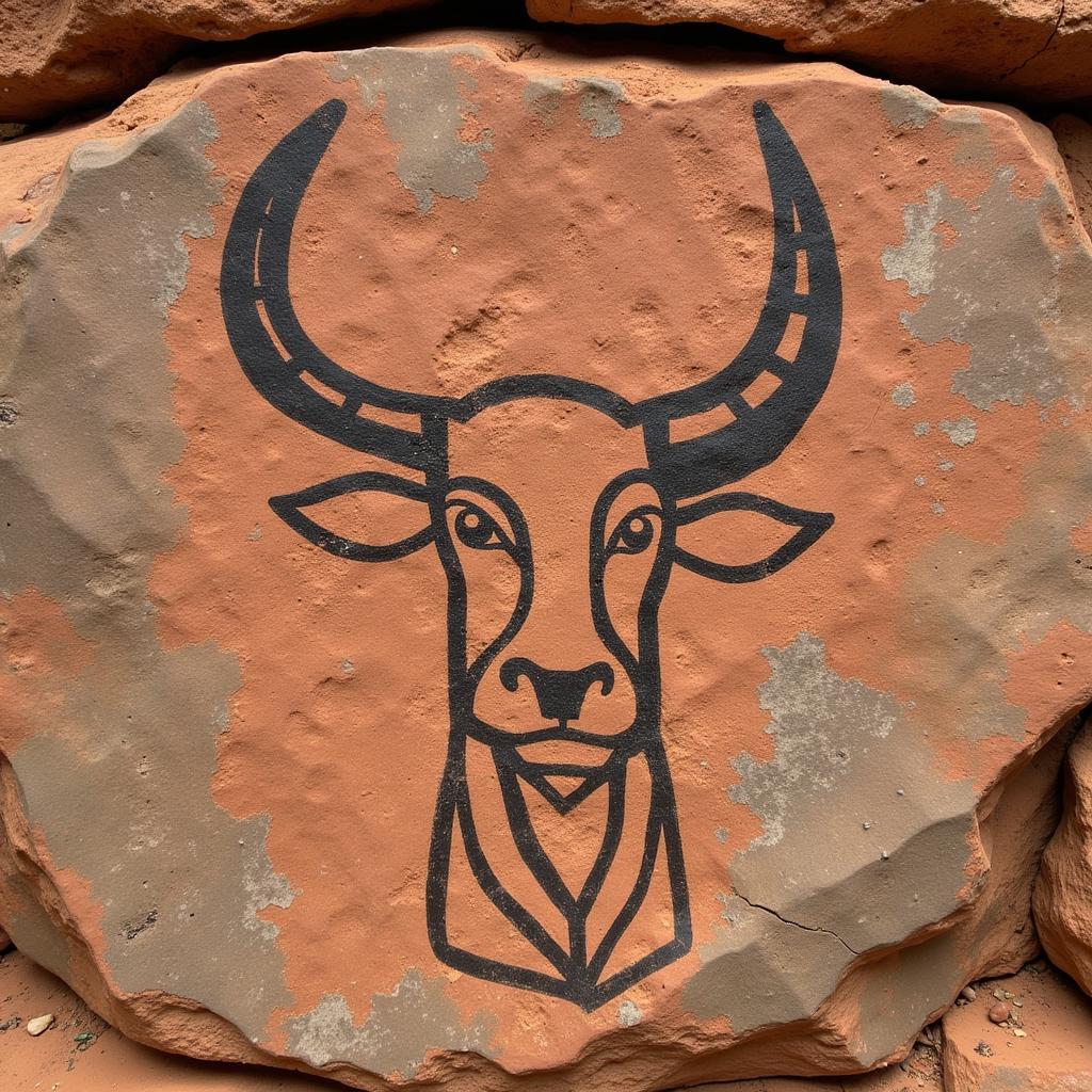 Ancient African rock art depicting bull heads