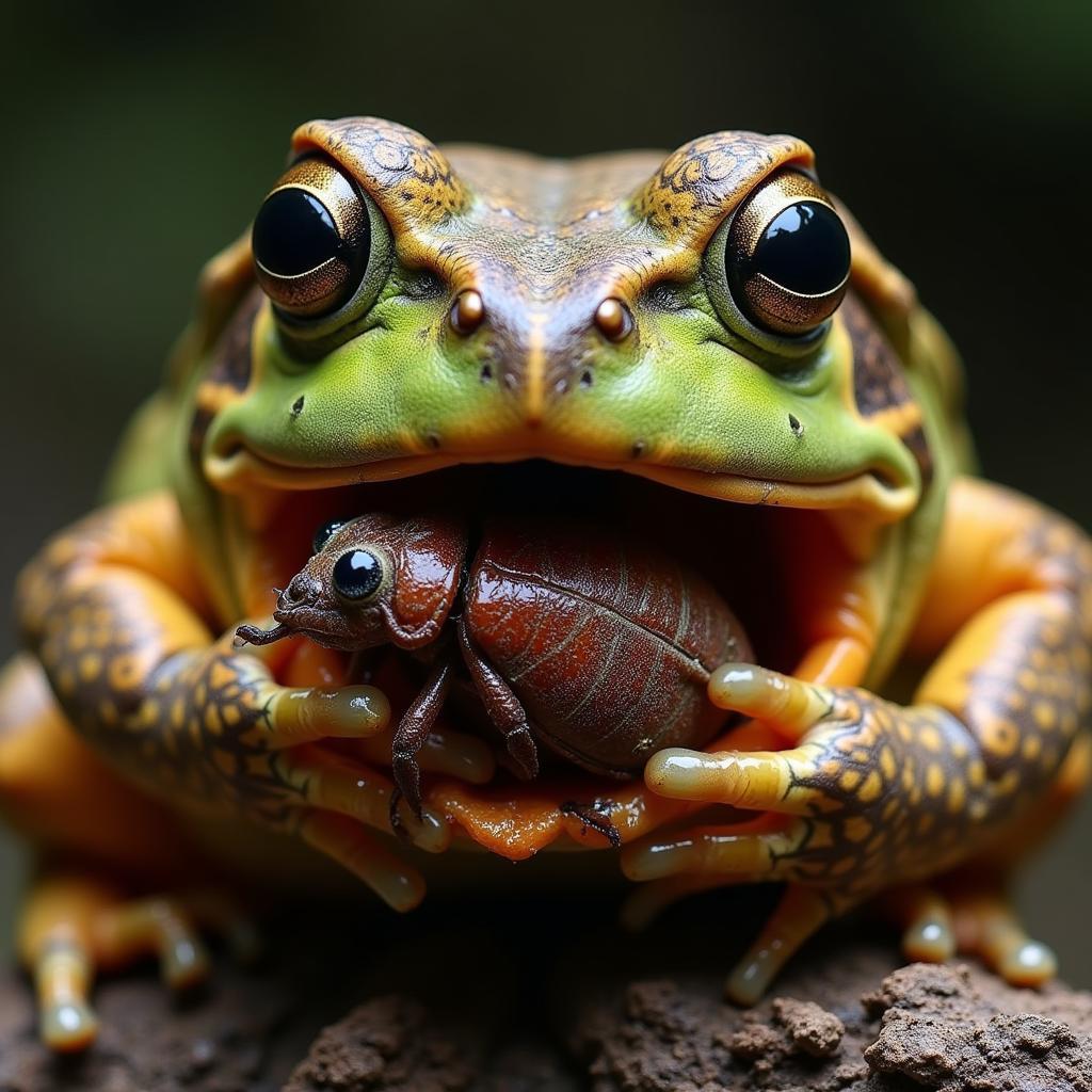 African Bulldog Frog Consuming Prey