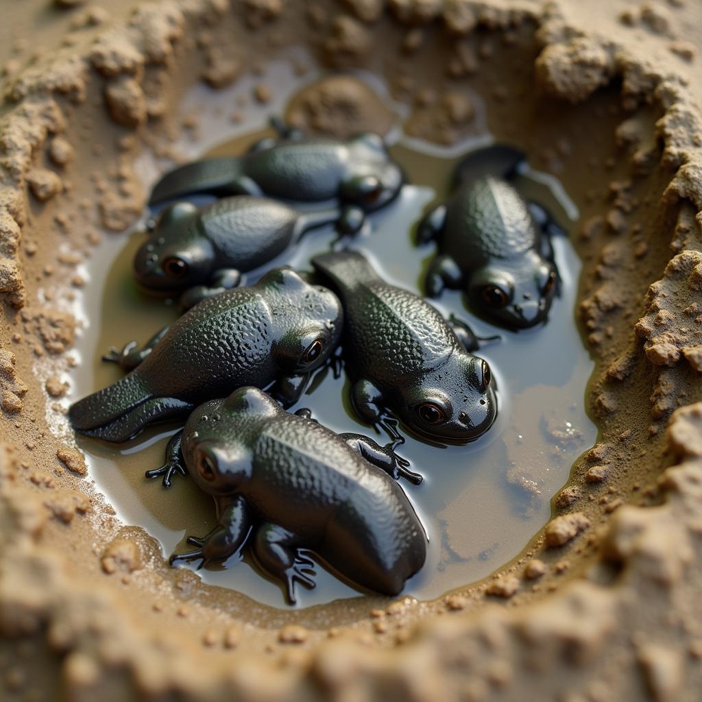 African bullfrog tadpole in a temporary puddle