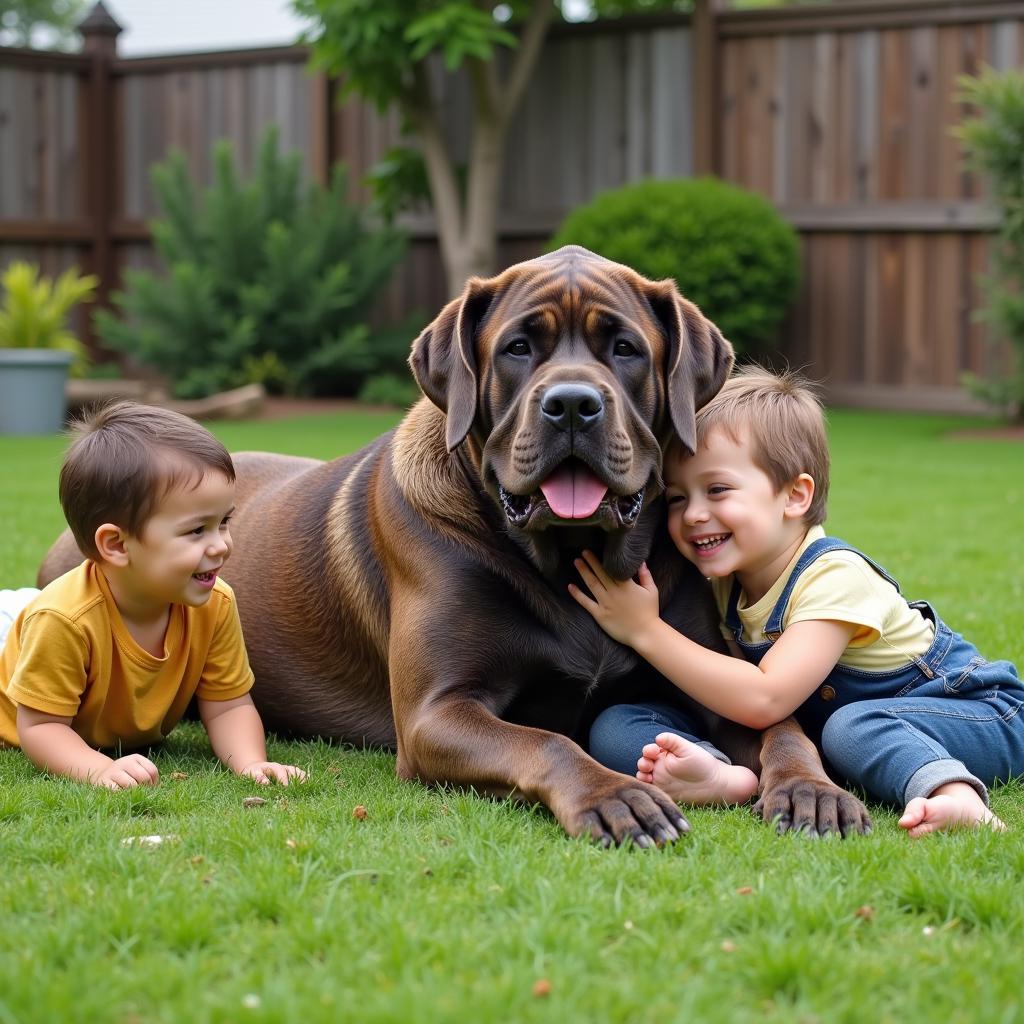 African Bullmastiff Playing with Children