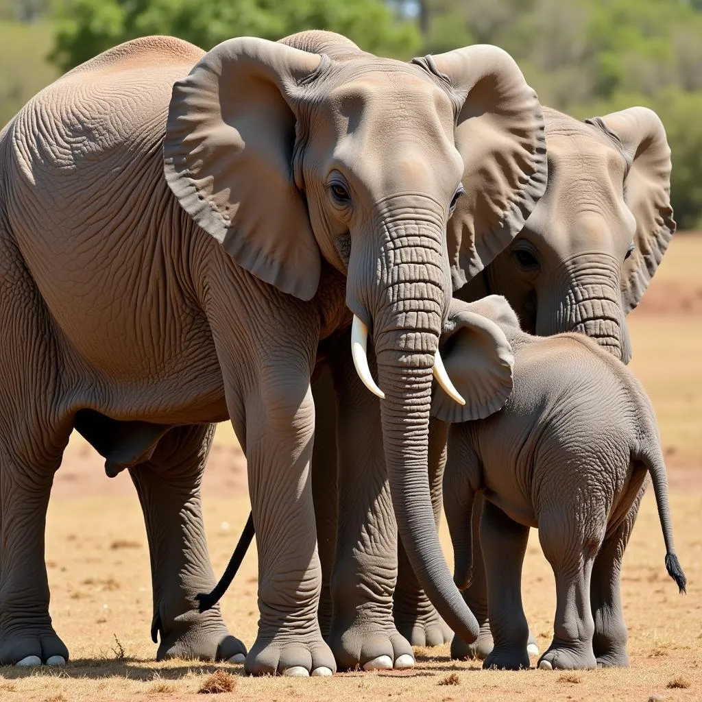 African Bush Elephant Calf Nursing