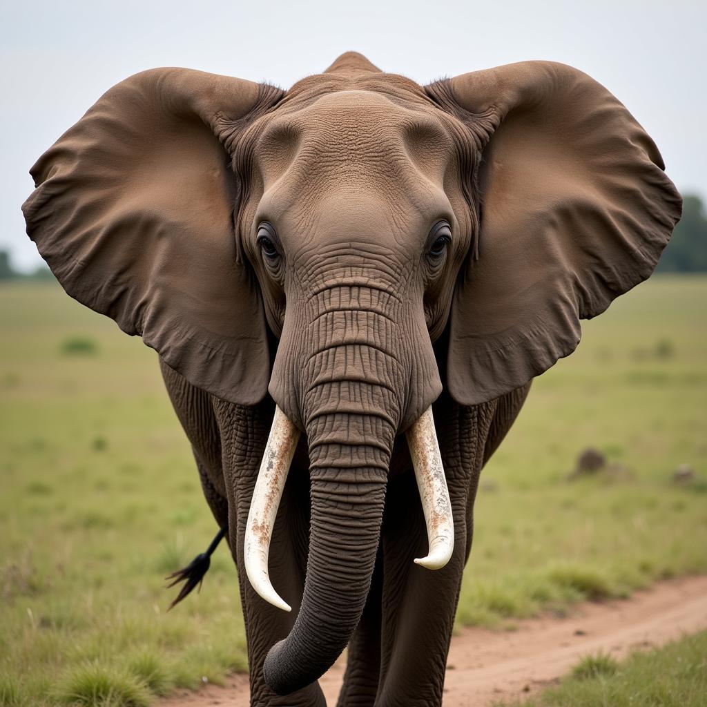 African bush elephant with ears spread wide