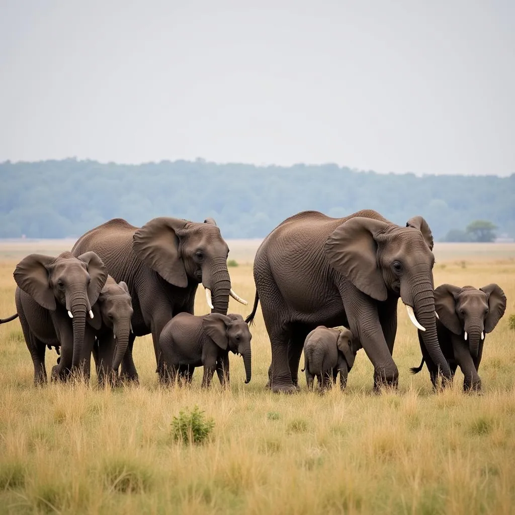 Family Group of African Bush Elephants