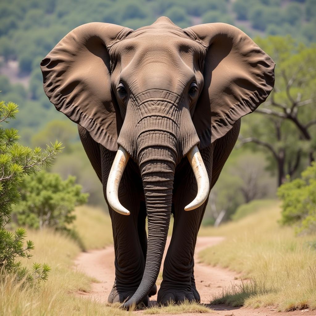 African Bush Elephant Male with Long Tusks in a Protected Area