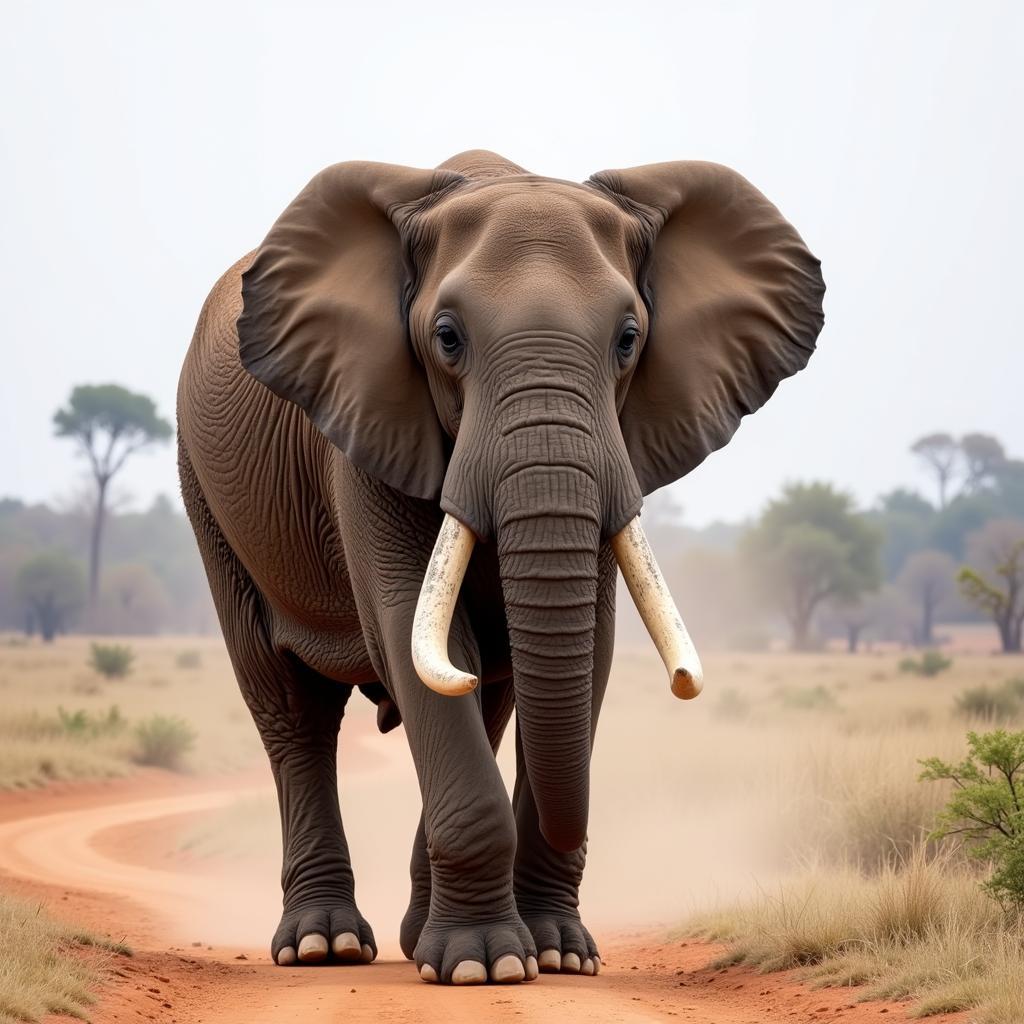 African bush elephant walking across the savanna