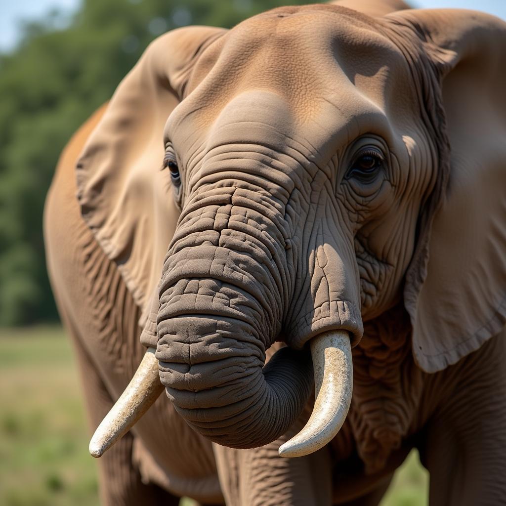 African Bush Elephant Using Its Trunk