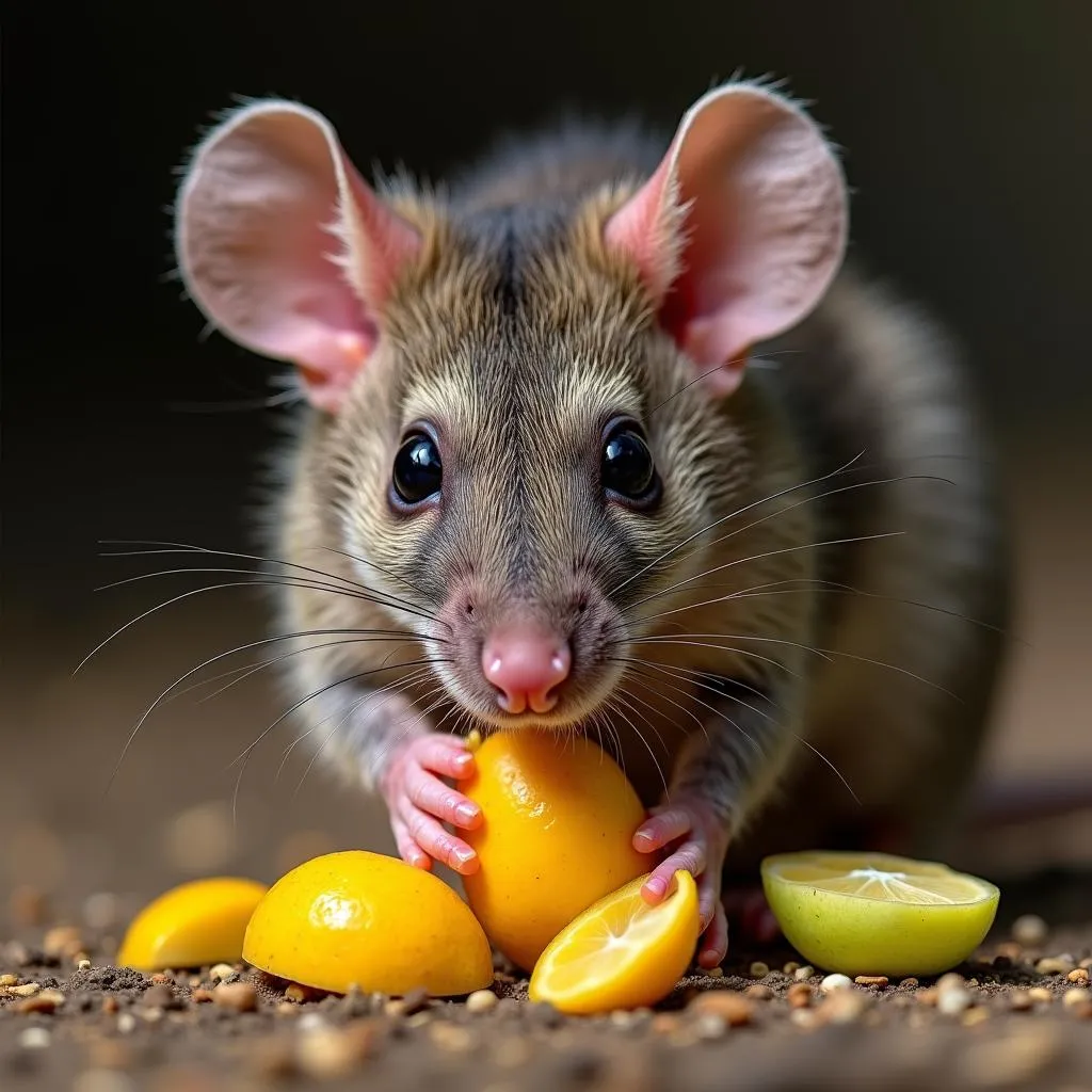 African bush rat feeding on fruits