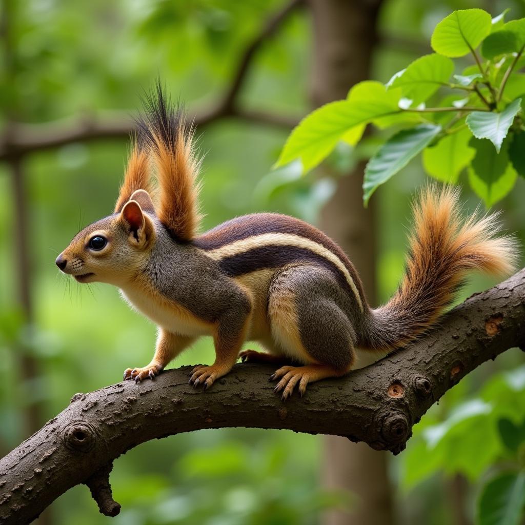 African bush squirrel perched on a tree branch