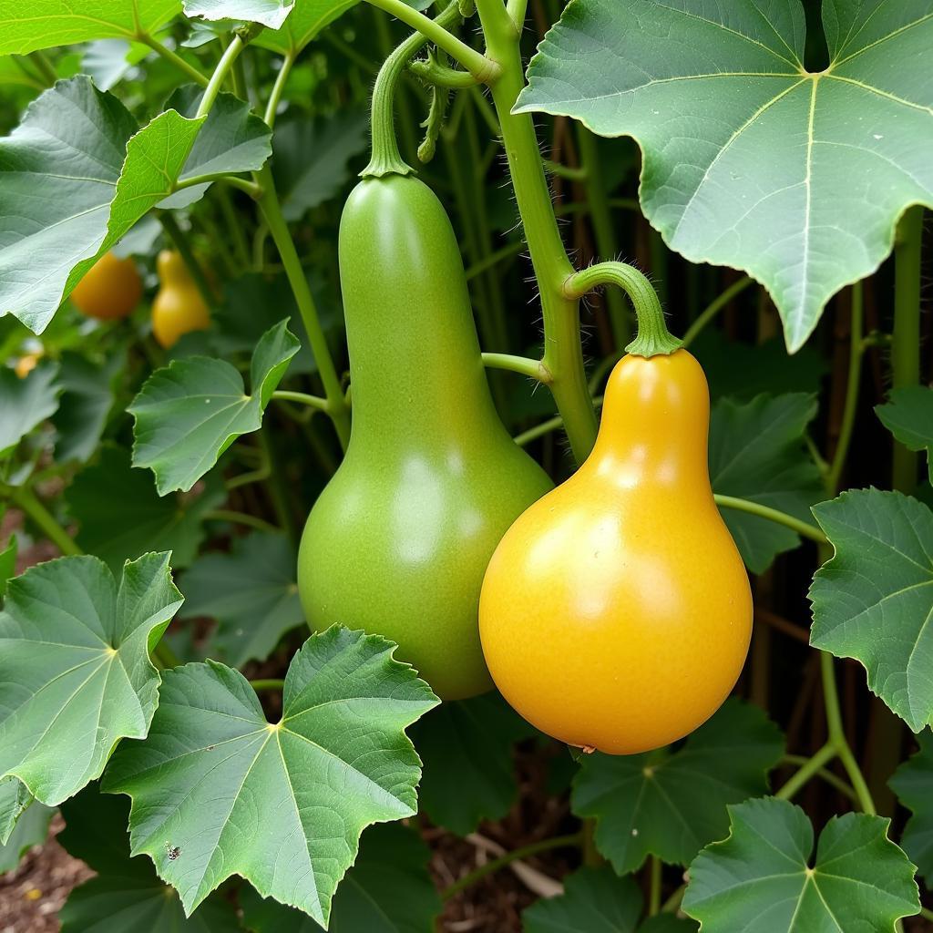 African Bushel Gourd Growing on Vine