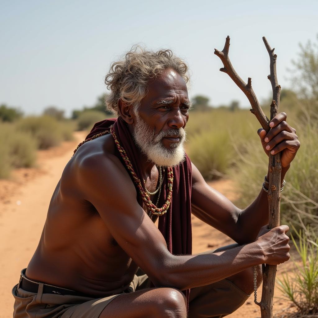 African Bushman Using Divining Rod