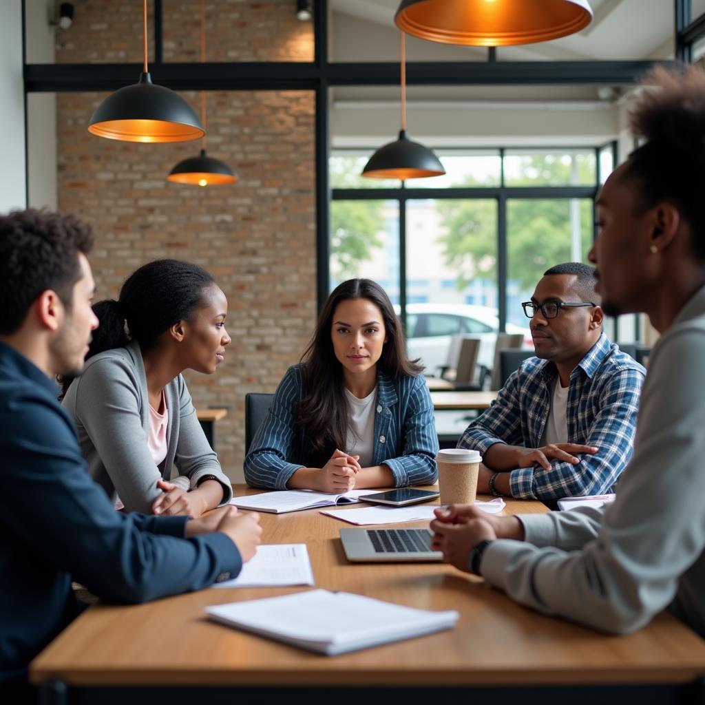  Business meeting taking place in a modern African office