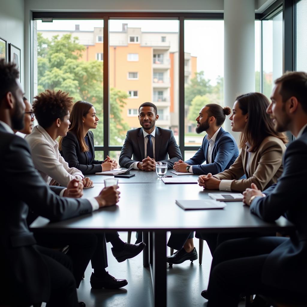 A group of professionals engaged in a strategic discussion