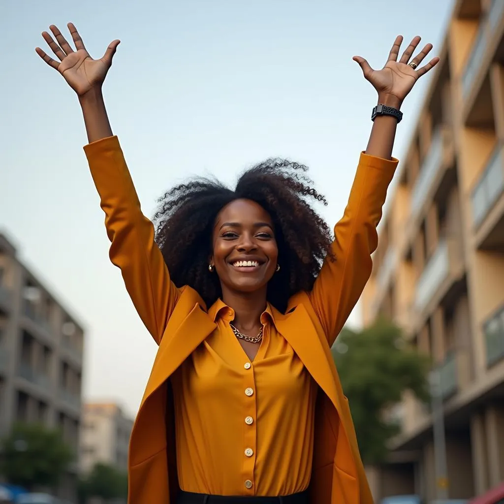 African Business Woman Celebrating Success