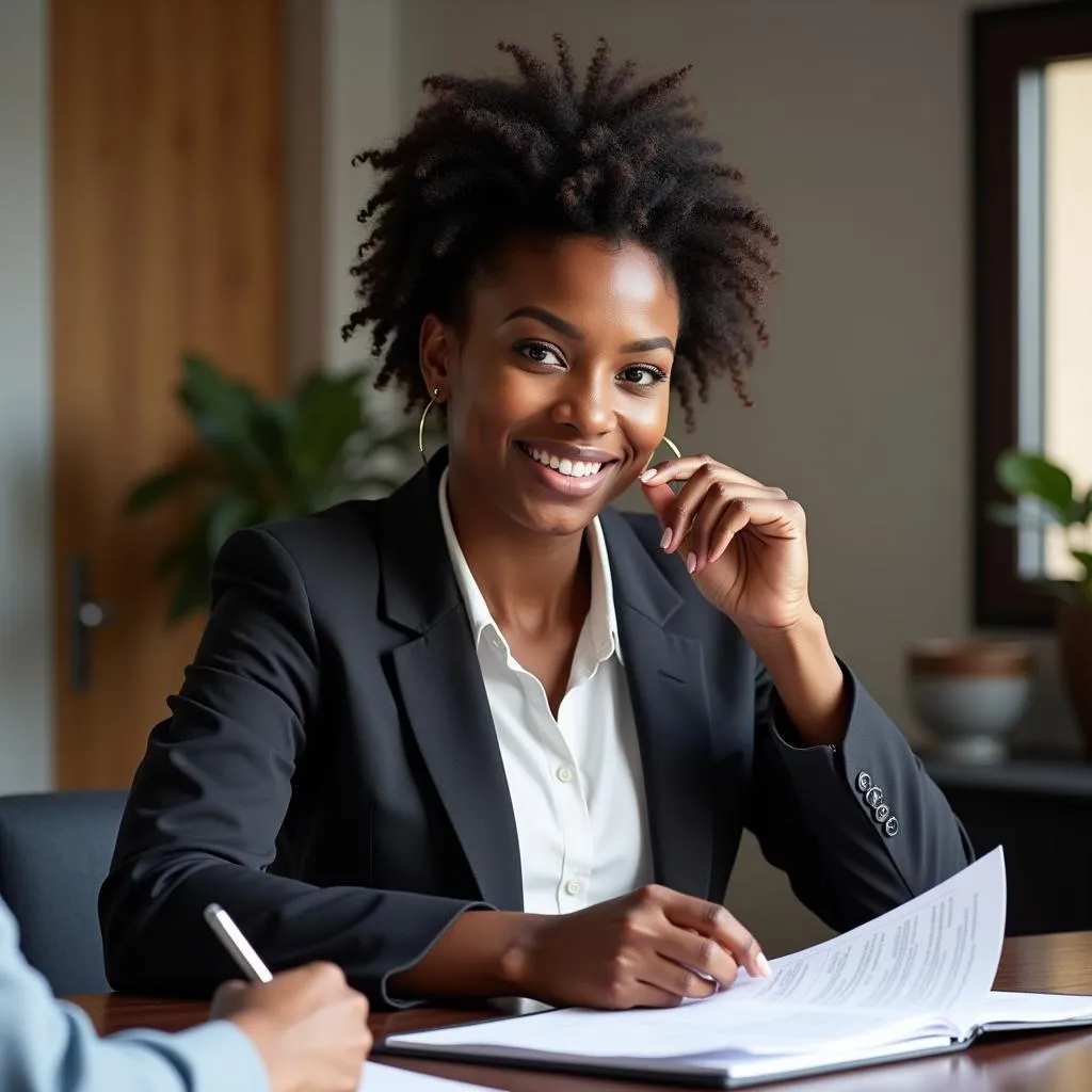 African businesswoman negotiating salary